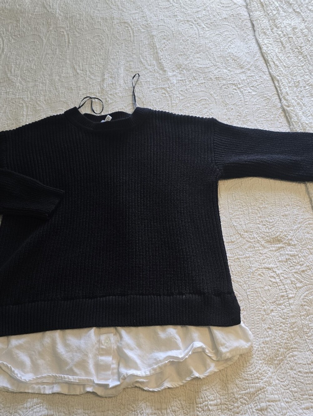 Time and Tru Black Knit Sweater with White Layered Hem